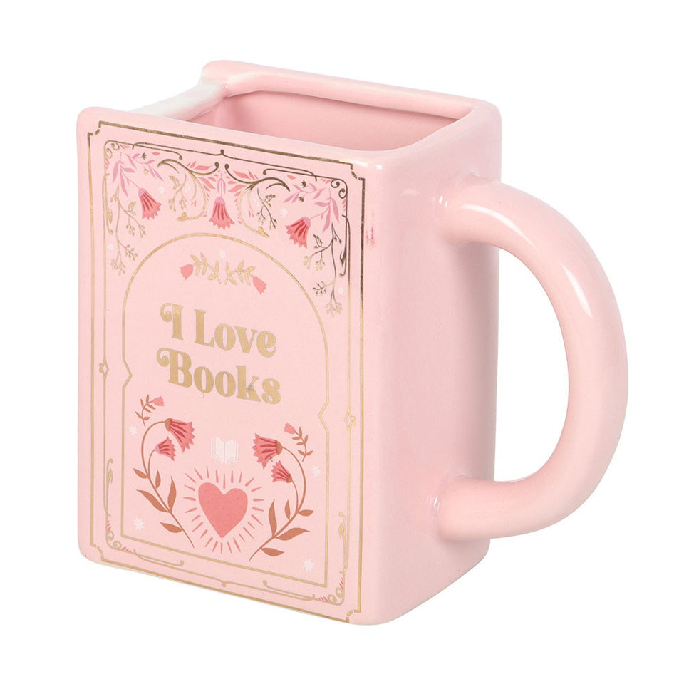 Taza de Cerámica Rosa en Forma de Libro "I Love Books" (450 ml) Esotergia
