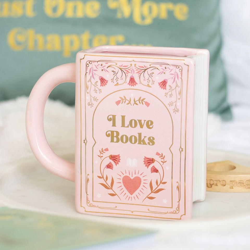 Taza de Cerámica Rosa en Forma de Libro "I Love Books" (450 ml) Esotergia