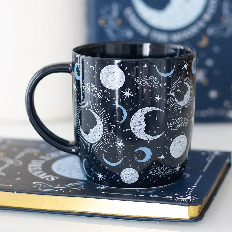 Taza Luna Azul de Cerámica 500 ml con Estrellas Esotergia