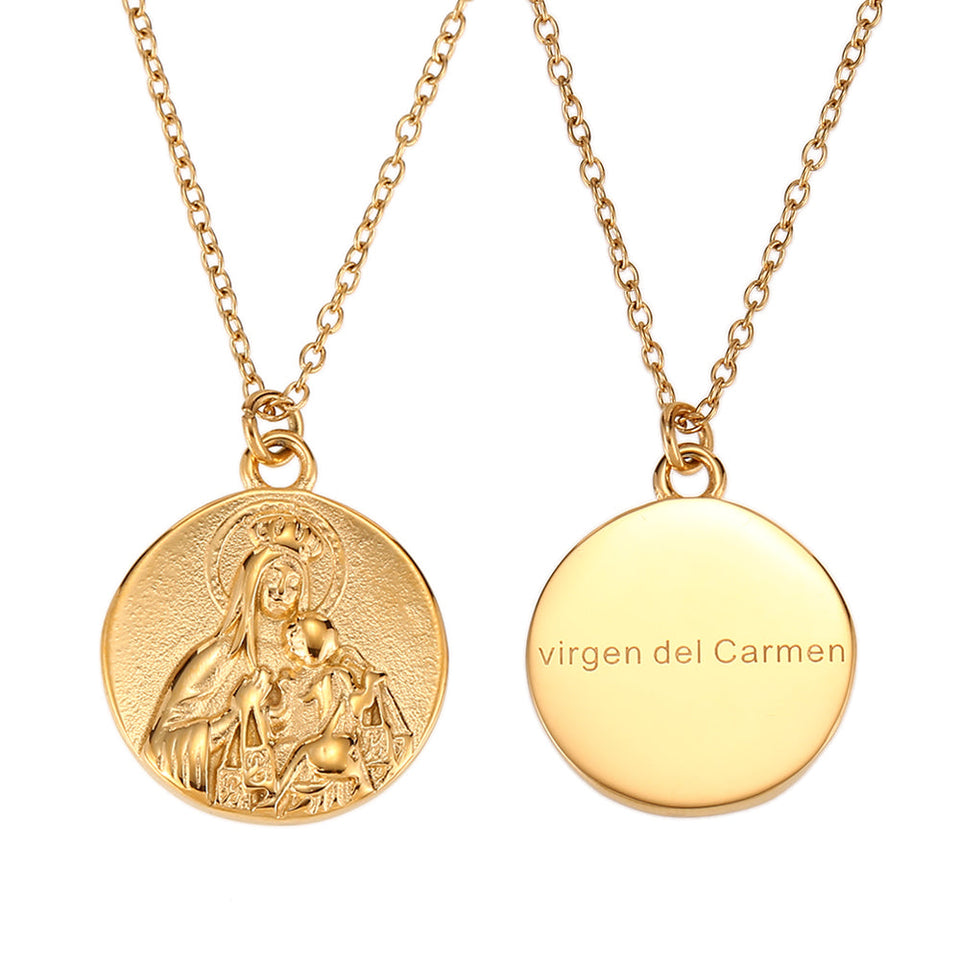 Collar Medalla Virgen del Carmen (22mm) | Acero Inoxidable Dorado Esotergia