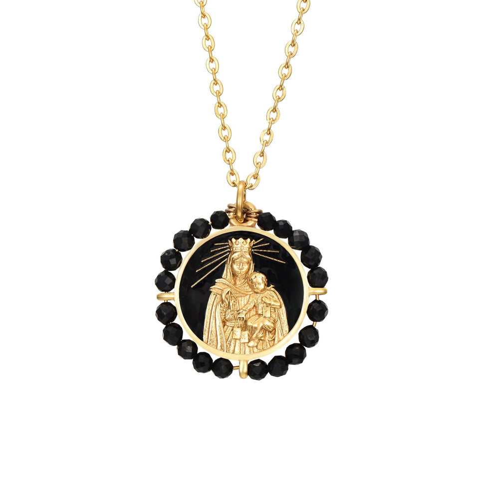 Collar Virgen del Carmen Ónix Negro - Protección Espiritual y Fuerza Interior Esotergia
