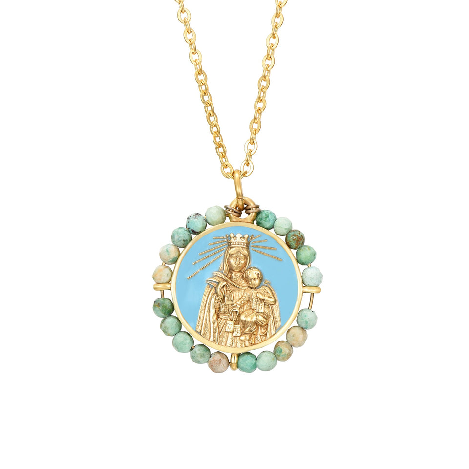 Collar Virgen del Carmen y Turquesa: Protección Maternal y Sanación Esotergia