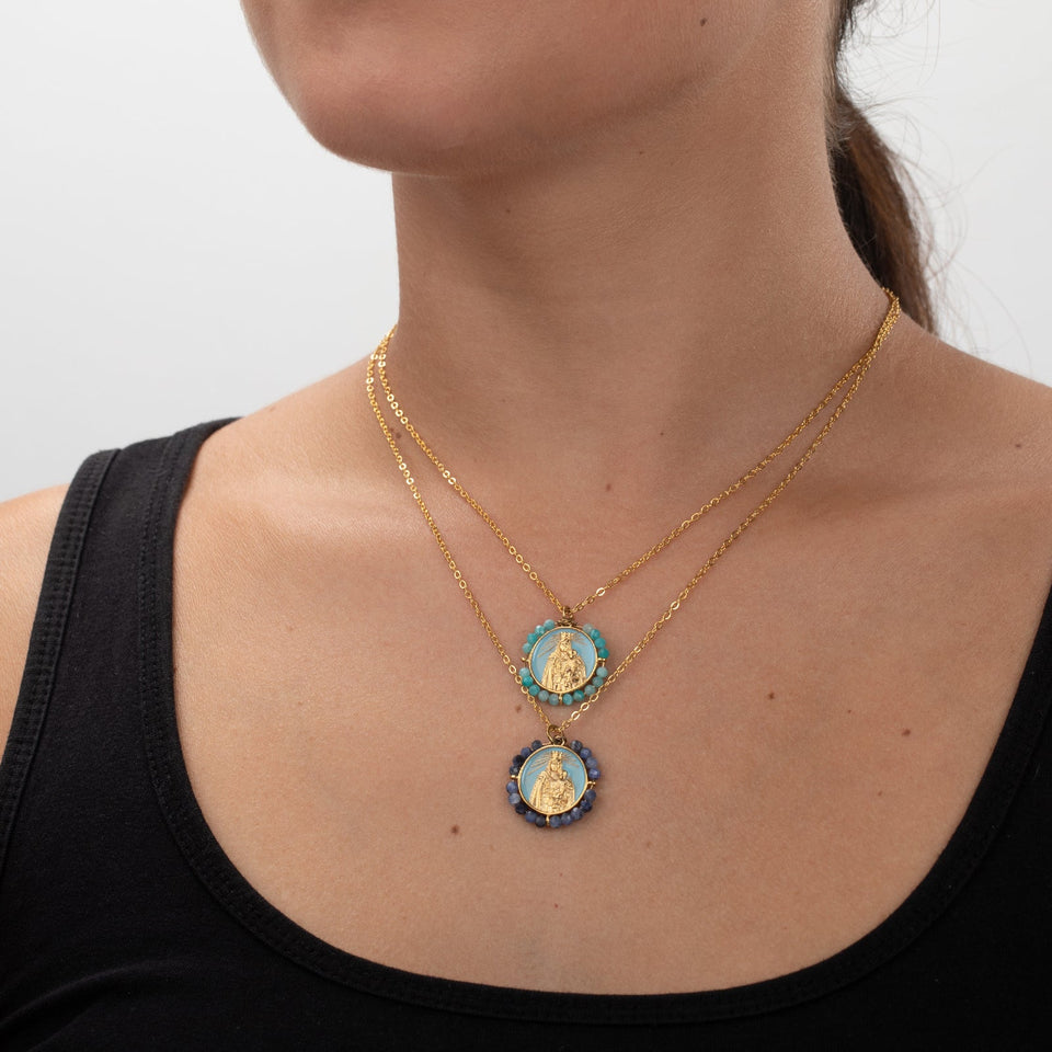 Collar Virgen del Carmen y Turquesa: Protección Maternal y Sanación Esotergia