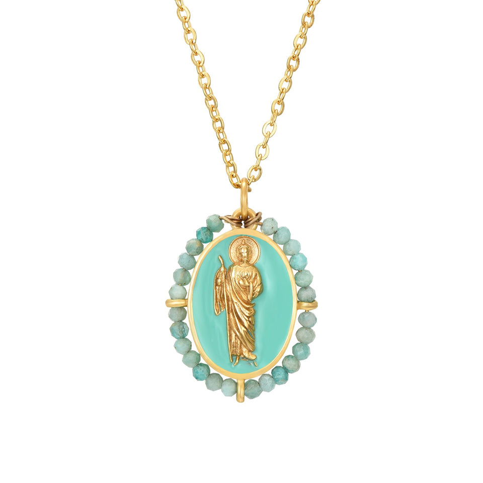Collar San Judas Tadeo Amazonita - Protección Espiritual y Calma Interior Esotergia