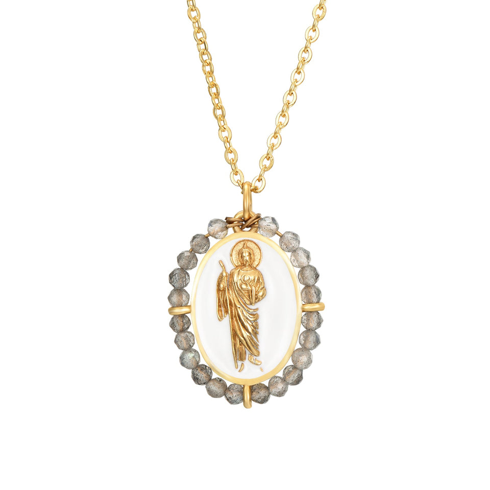Collar San Judas Tadeo Labradorita - Protección Espiritual y Estilo Elegante Esotergia