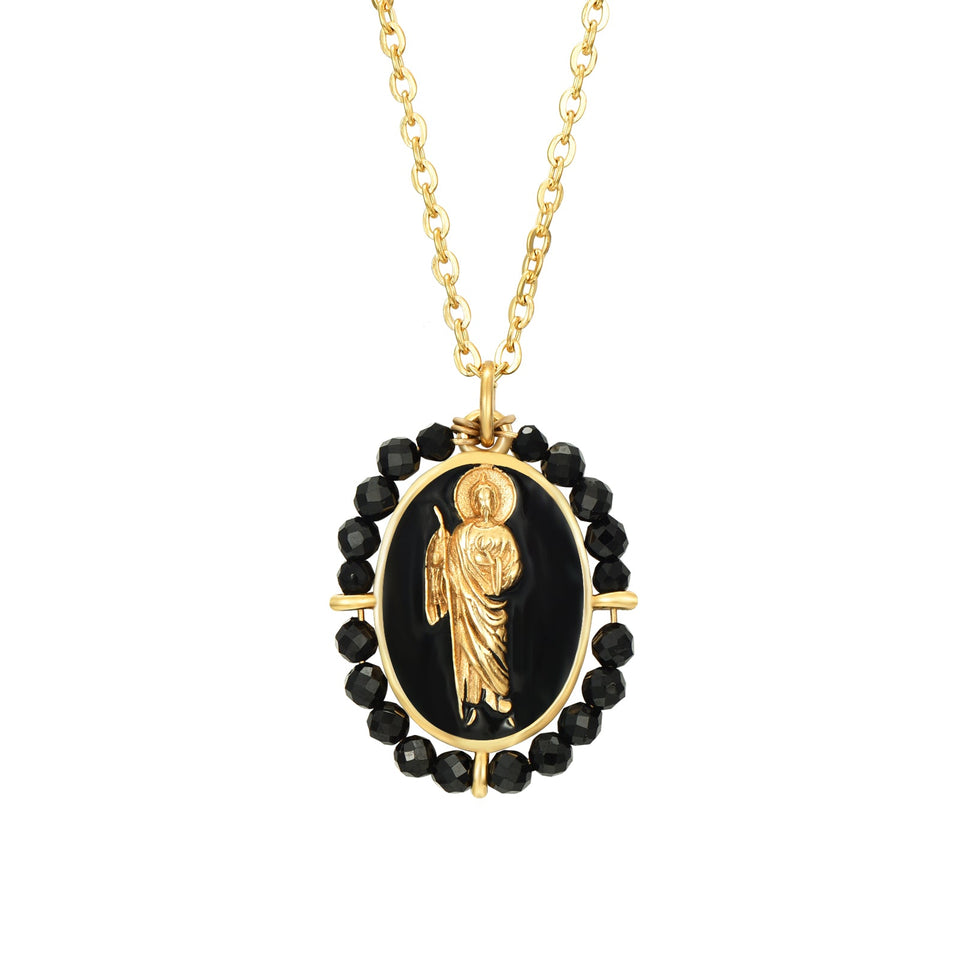 Collar San Judas Tadeo Ónix Negro - Protección Espiritual y Fuerza Interior Esotergia