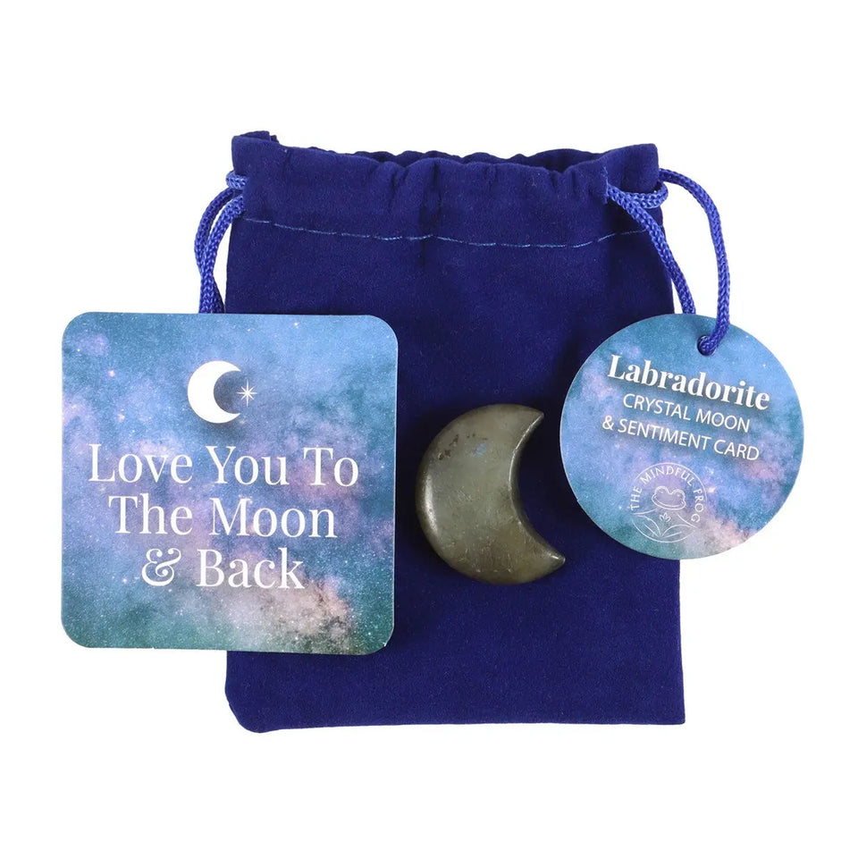 Luna de Labradorita con Tarjeta “Love You to the Moon” + Bolsa Mágica Esotergia
