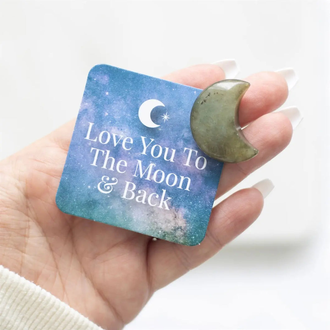 Luna de Labradorita con Tarjeta “Love You to the Moon” + Bolsa Mágica Esotergia