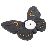 Portavelas Polilla Negra con Luna y Estrellas Doradas – Estilo Místico - Esotergia Tienda