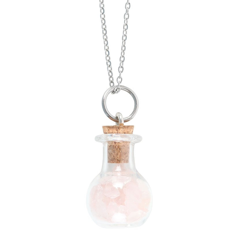 Collar Botellita de Poción con Cuarzo Rosa | Amor, Amistad y Confianza Esotergia