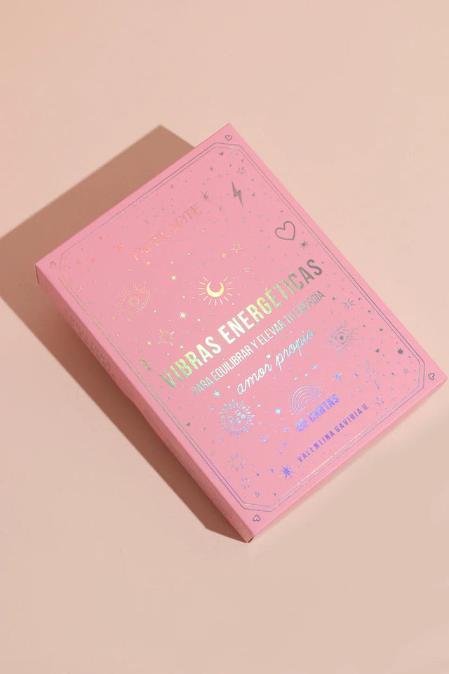 Cartas “Vibras Energéticas Amor Propio” + Cuarzo Rosa + Soporte Blanco (60 cartas) | Afirmaciones y Energía Positiva Esotergia Tienda