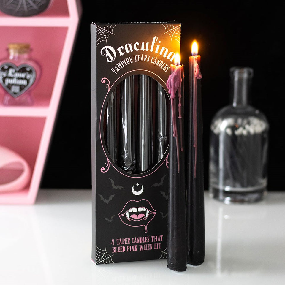 Set de 4 Velas Vampire Tears Rosas para Hechizos y Rituales Esotergia