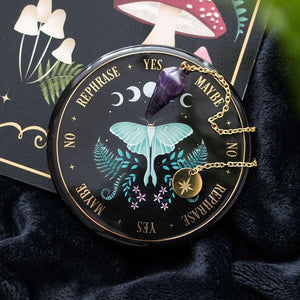 Kit Péndulo Amatista + Plato Polilla Lunar - Adivinación, Intuición y Magia Lunar
