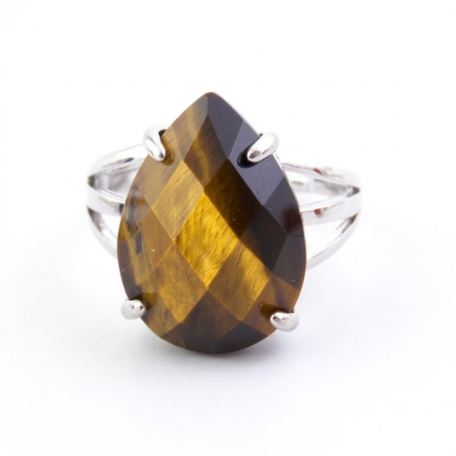 Anillo Ajustable de Ojo de Tigre Facetado en Lágrima Merlin Tienda