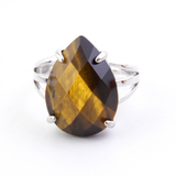 Anillo Ajustable de Ojo de Tigre Facetado en Lágrima Merlin Tienda