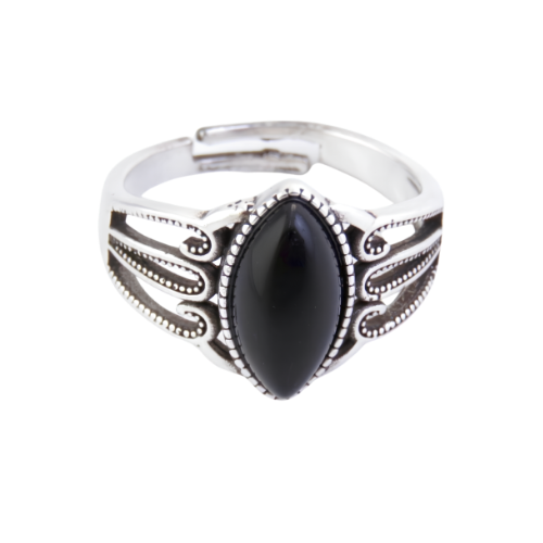 Anillo Ajustable de Ónice Negro Natural (13x6 mm) | Protección y Elegancia Merlin Tienda