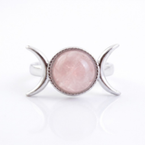Anillo Ajustable Triple Luna con Cuarzo Rosa (10 mm) | Magia Lunar y Amor Propio Merlin Tienda