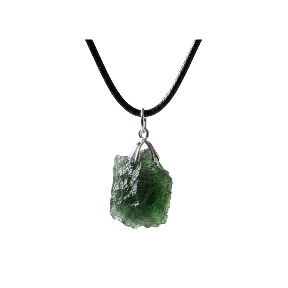 Colgante de Moldavita Auténtica y Plata de Ley - Piedra de Transformación Espiritual Esotergia