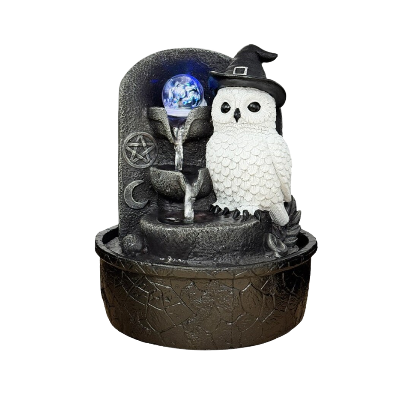 Fuente de Agua Wicca con Búho Mágico y Luz LED (25 cm) | Altar y Sabiduría Esotergia Tienda