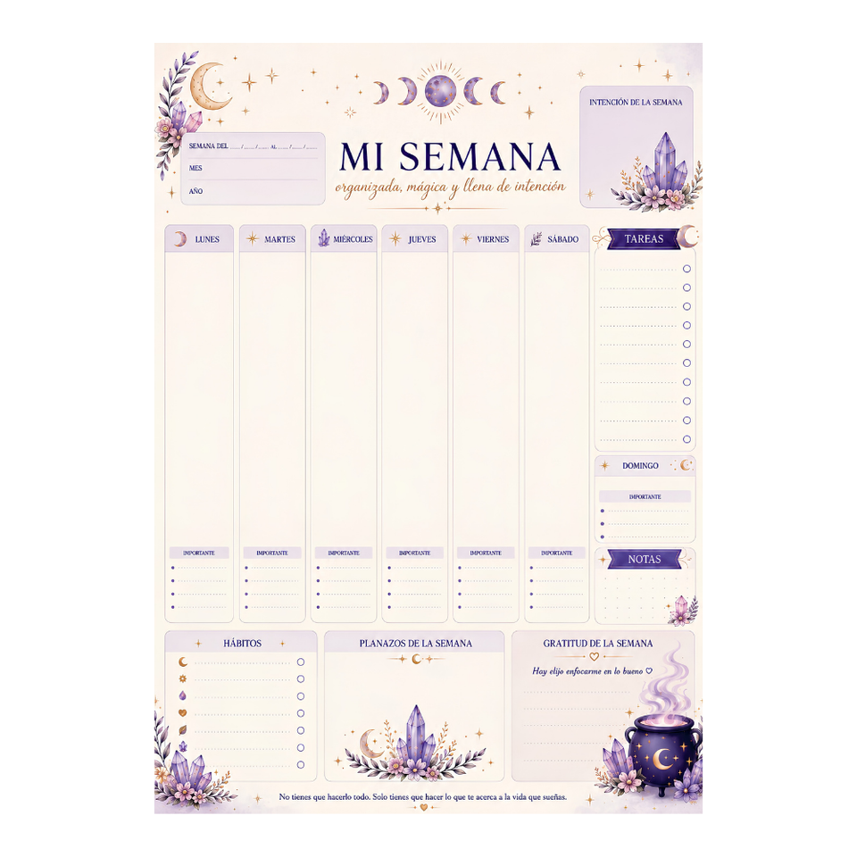 Organizador Semanal Mágico A4: Planificador de Hábitos e Intenciones (25 Hojas) Esotergia Tienda