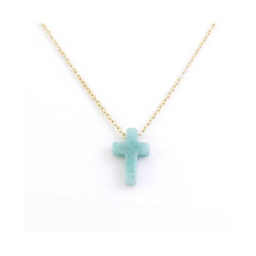 Collar con Cruz de Amazonita Natural | Acero Inoxidable Esotergia