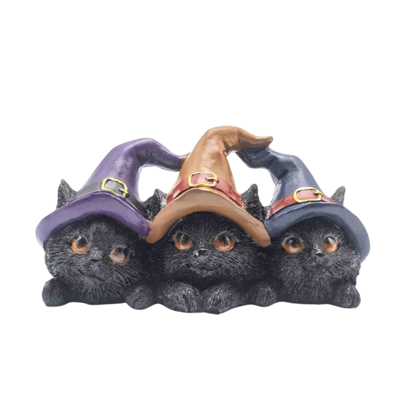 Figura 3 Gatos Brujos Familiares en Resina (15 cm) | Decoración Wicca Esotergia Tienda