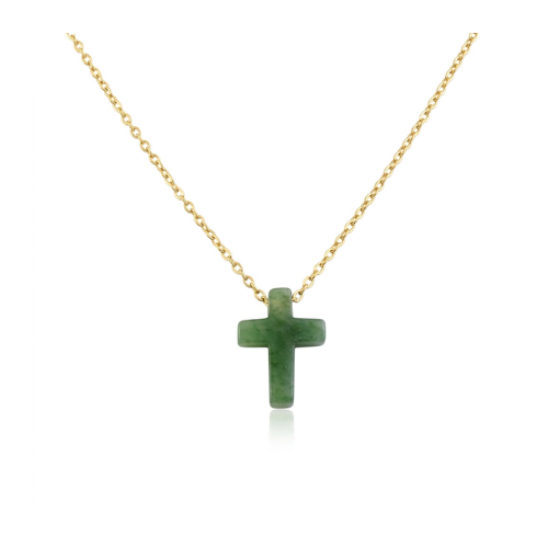 Collar con Cruz de Aventurina Verde Natural | Acero Inoxidable Esotergia