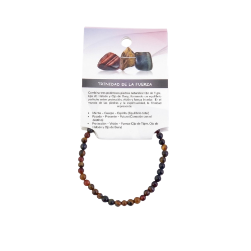Pulsera Trinidad de la Fuerza | Ojo de Tigre, Halcón y Buey Natural Esotergia