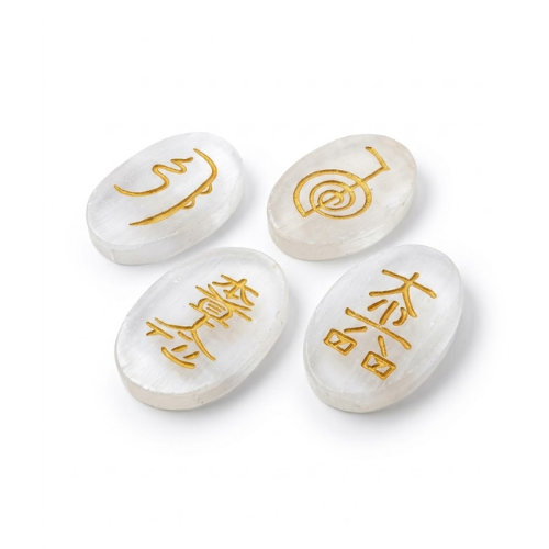 Set de Símbolos Reiki en Selenita Natural (4 Cabujones Dorados) | 4cm Esotergia