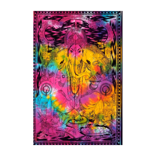 Tapiz Ganesha Multicolor de Algodón (120x75 cm) | Paño de Altar Abre Caminos Esotergia