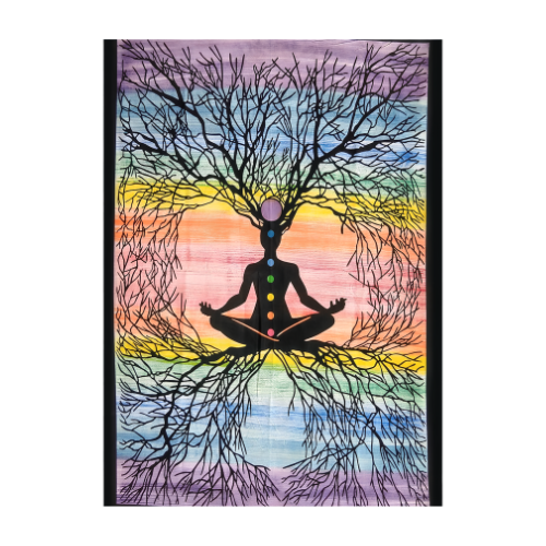 Tapiz Árbol de la Vida y Chakras de Algodón (120x75 cm) | Paño de Meditación y Altar Esotergia