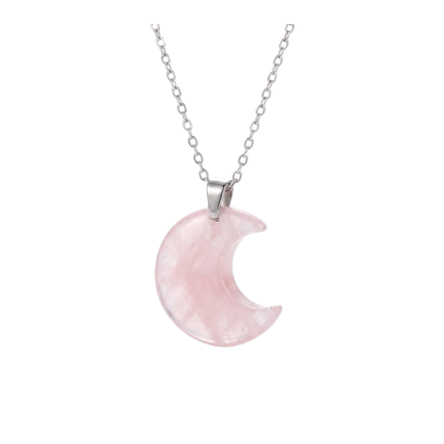 Collar con Luna de Cuarzo Rosa Natural | Acero Inoxidable Esotergia