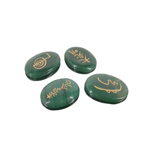 Set 4 Símbolos Reiki en Piedra de Jade Natural | Cabujones de Sanación (4cm) Esotergia