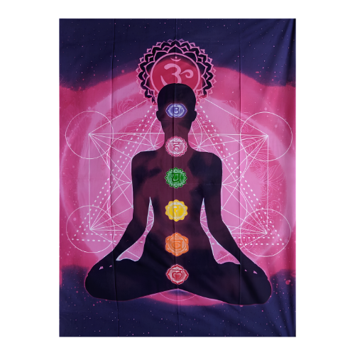 Tapiz Chakras Rosa y Púrpura de Algodón (120x75 cm) | Paño de Meditación y Altar Esotergia