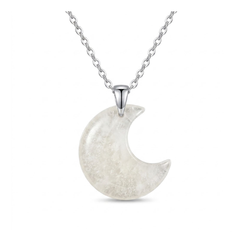 Collar con Luna de Cuarzo Blanco Natural | Acero Inoxidable Esotergia