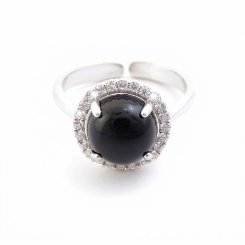 Anillo Ajustable de Ónice Negro y Circonitas (14 mm) Esotergia