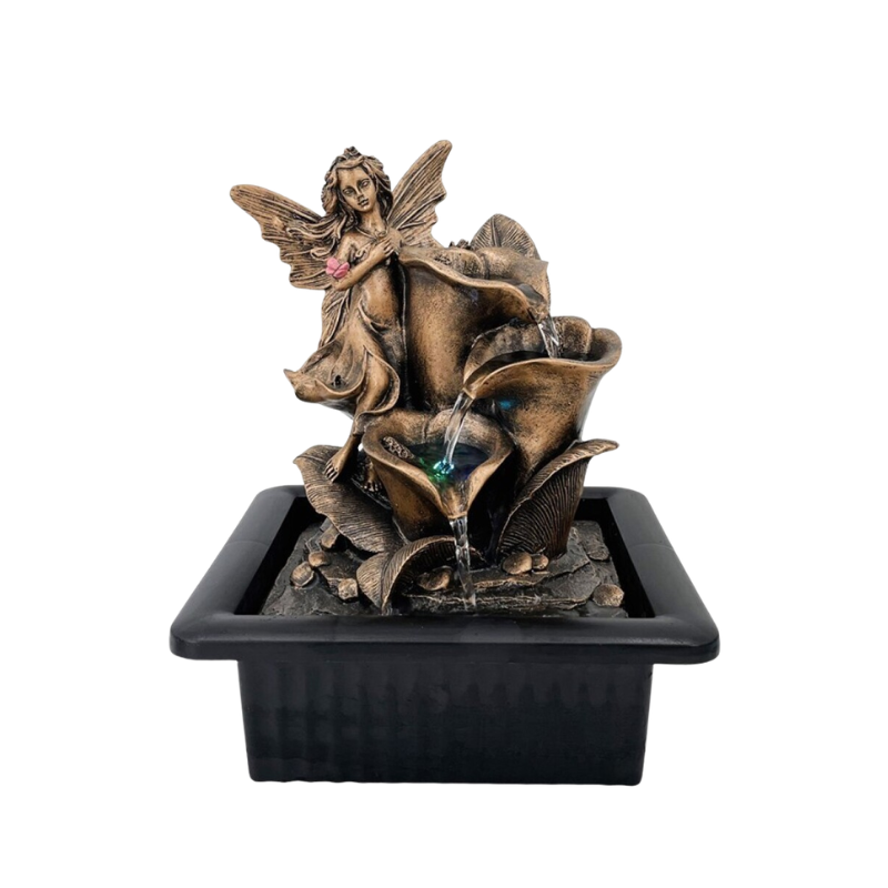 Fuente de Agua en Cascada con Hada y Luz LED (25 cm) | Magia y Relajación Esotergia Tienda