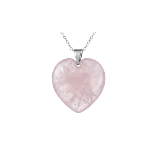 Collar con Corazón de Cuarzo Rosa Natural | Acero Inoxidable Esotergia