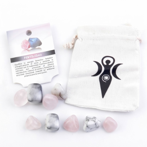 Kit de Gemas para la Fertilidad | Piedra Luna y Cuarzo Rosa Esotergia