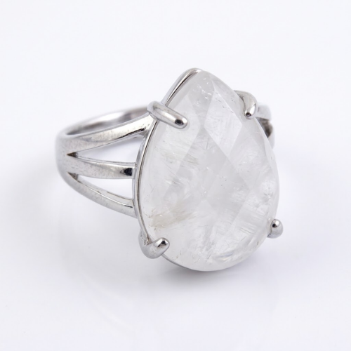 Anillo Ajustable de Cuarzo Blanco Facetado en Lágrima Merlin Tienda