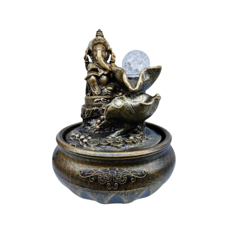 Fuente de Agua Ganesha con Esfera y Luz LED (21 cm) | Zen y Feng Shui Esotergia Tienda