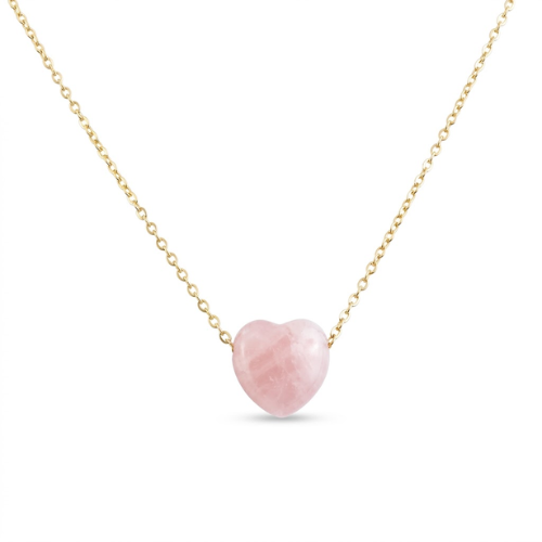Collar con Corazón de Cuarzo Rosa Natural | Acero Inoxidable Esotergia