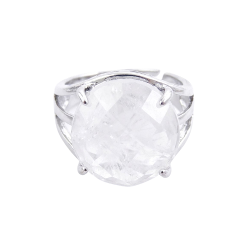 Anillo Ajustable de Cuarzo Blanco Redondo Facetado | Luz y Sanación Merlin Tienda