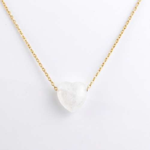 Collar con Corazón de Cuarzo Blanco Natural | Acero Inoxidable Esotergia