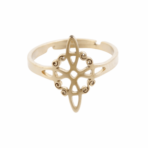 Anillo Ajustable de Acero Inoxidable Dorado con Nudo de Bruja | Protección y Elegancia Mágica