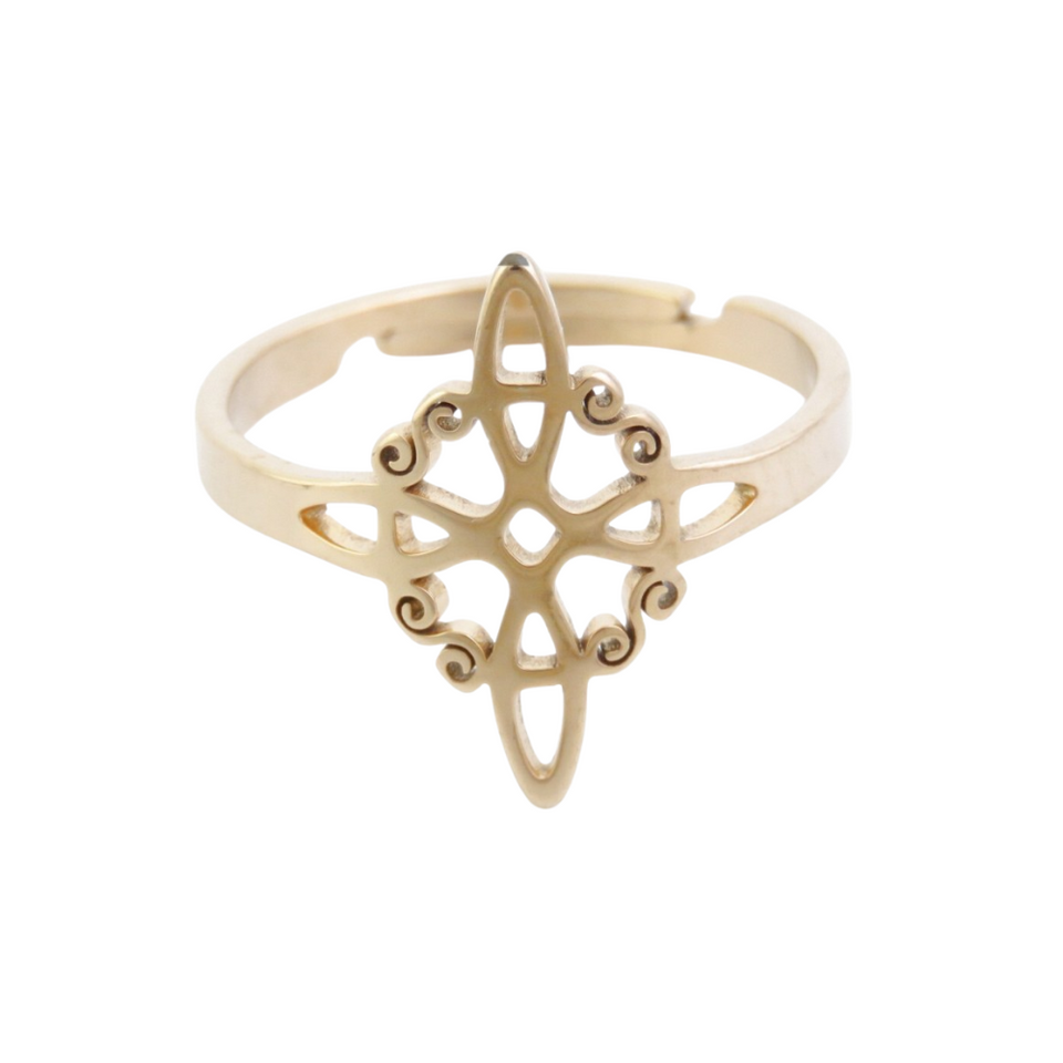 Anillo Ajustable de Acero Inoxidable Dorado con Nudo de Bruja | Protección y Elegancia Mágica