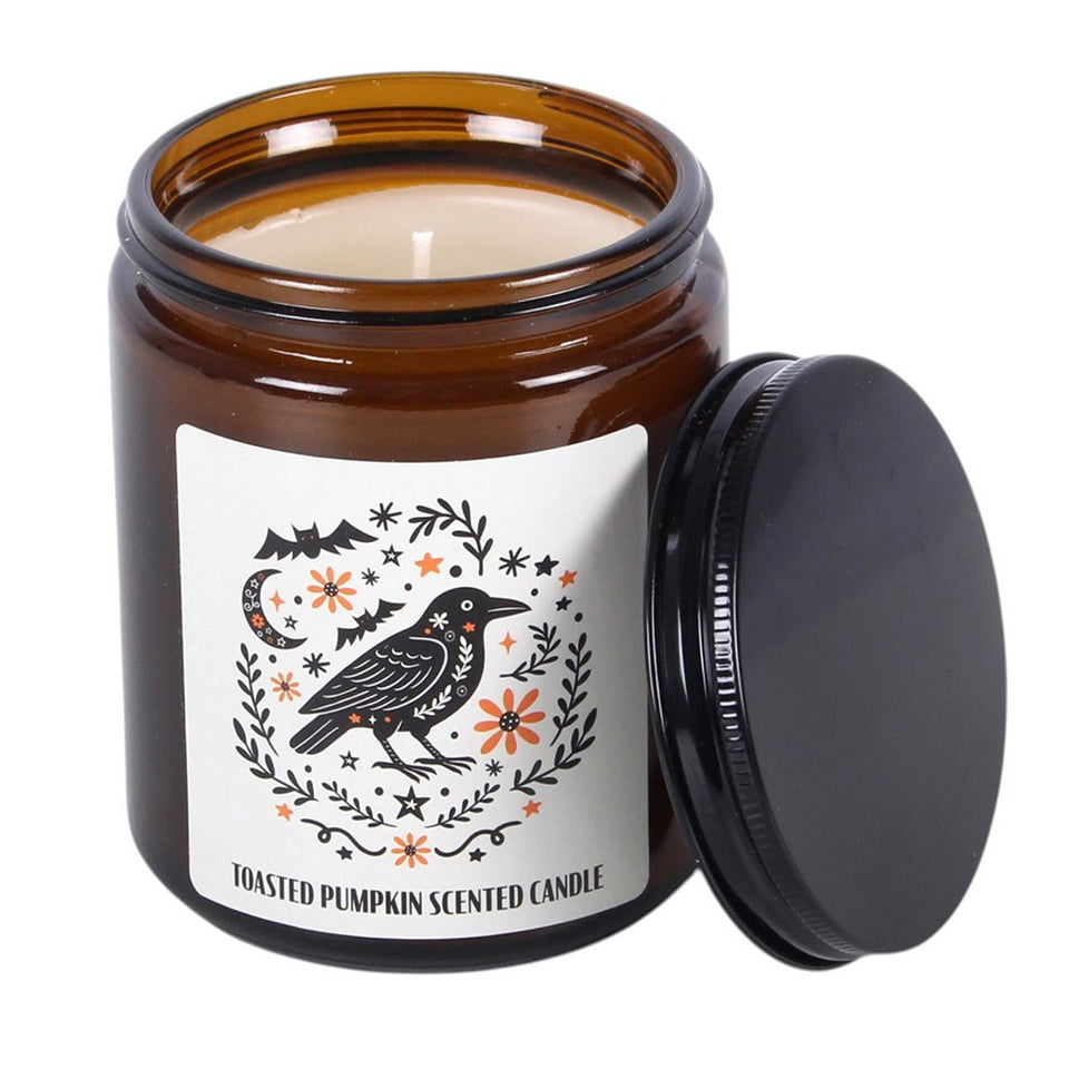 Vela Aromática Calabaza Asada "Cuervo Místico" | Calidez y Magia Otoñal Esotergia