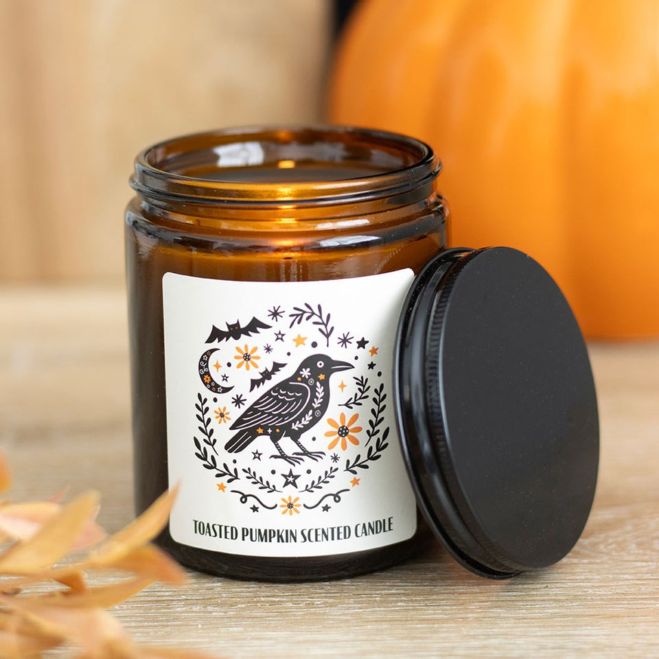 Vela Aromática Calabaza Asada "Cuervo Místico" | Calidez y Magia Otoñal Esotergia