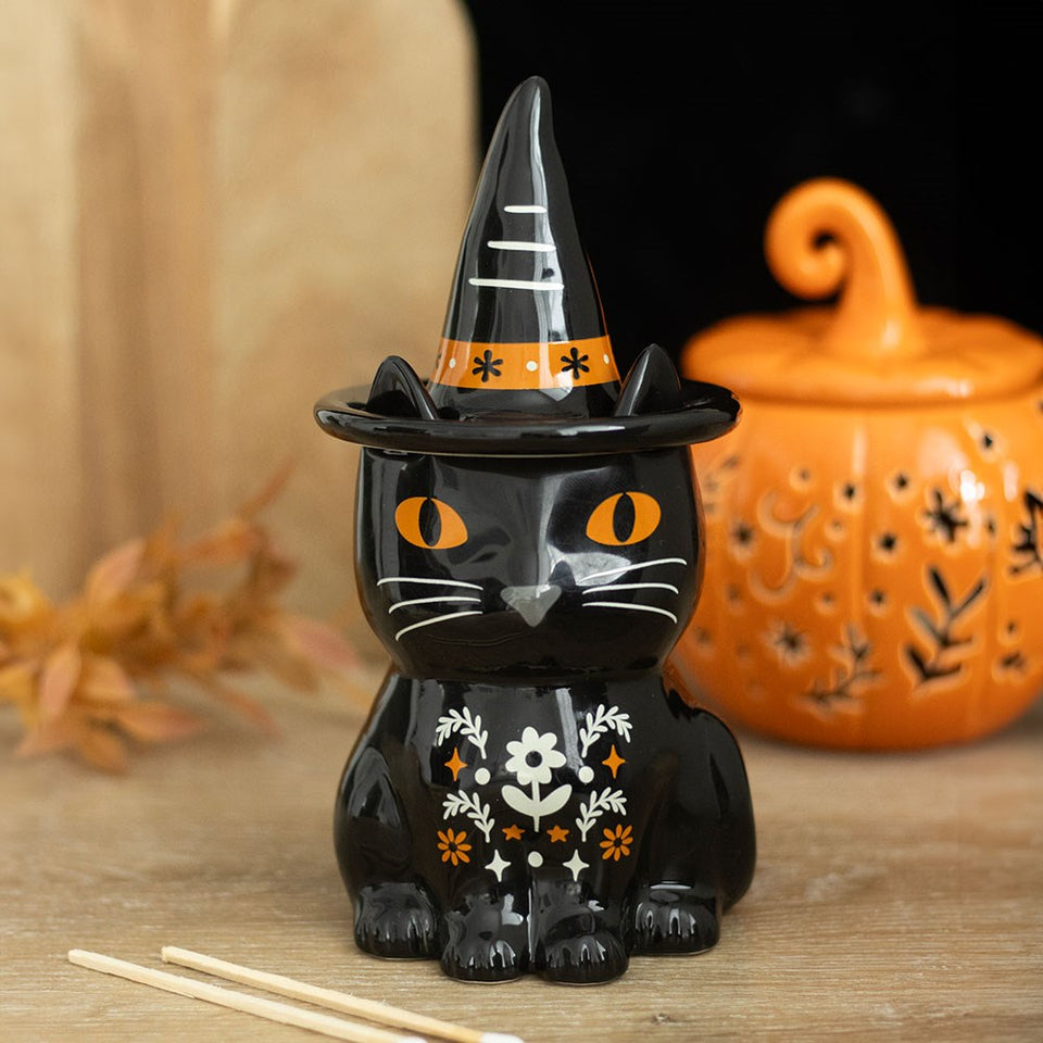 Quemador de Esencias Gato Negro "Folk Mágico" con Sombrero Esotergia