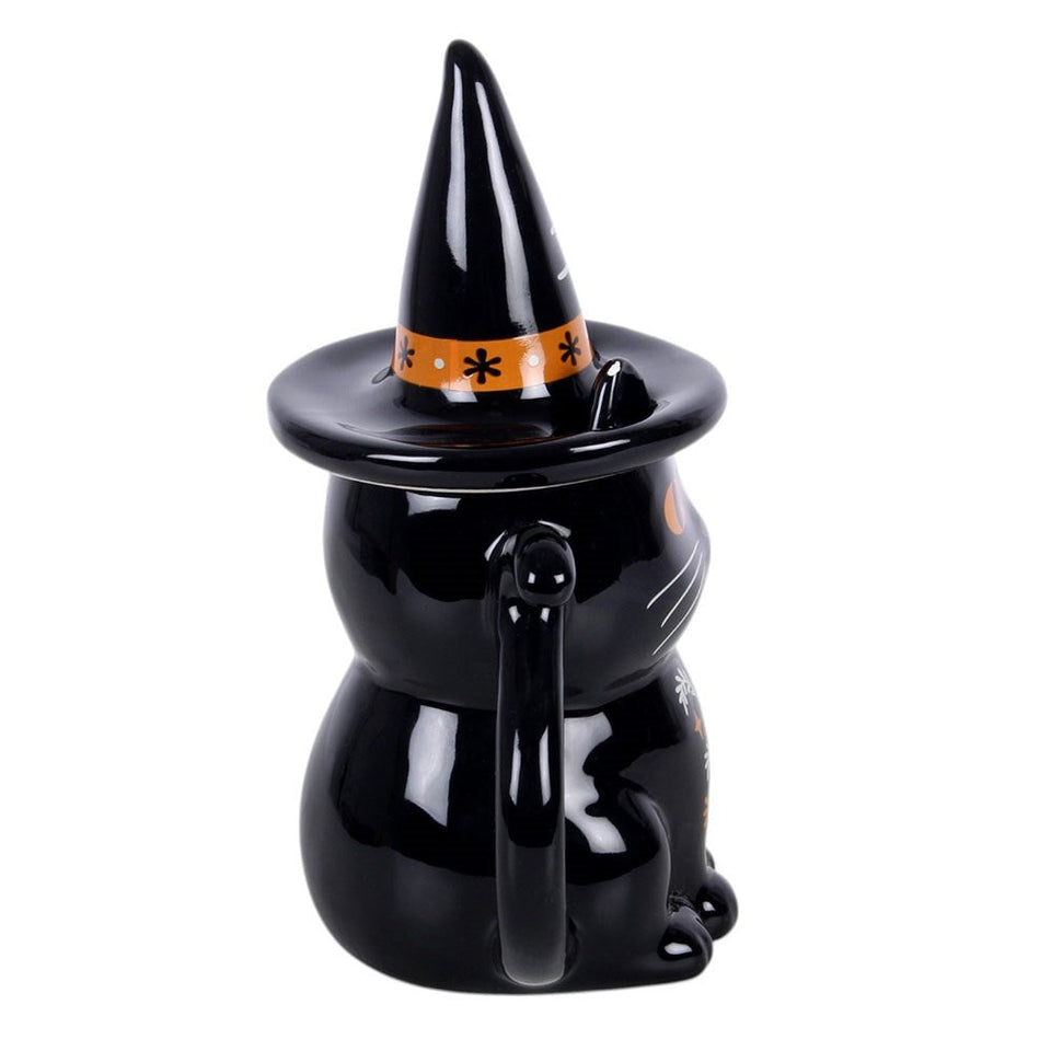 Taza con Tapa "Gato Negro" y Sombrero de Bruja | Magia y Confort Otoñal Esotergia